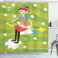 thumbnail image 1 of Zodiac Sagittarius Shower Curtain, Cartoon Girl Sitting on an Arrow Motif Horoscope on a Stripes Background, Fabric Bathroom Set with Hooks, 69W X 75L Inches Long, Multicolor, by Ambesonne, 1 of 3