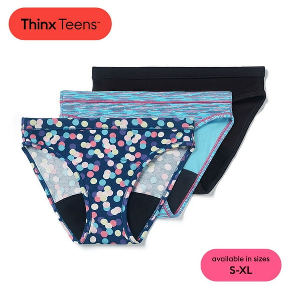 Thinx Teens Super Absorbency Cotton Bikini Period Underwear, Size Large/13-14, Mixed Pack