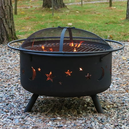 Sunnydaze Cosmic Outdoor Fire Pit Set With Cooking Grill And Spark