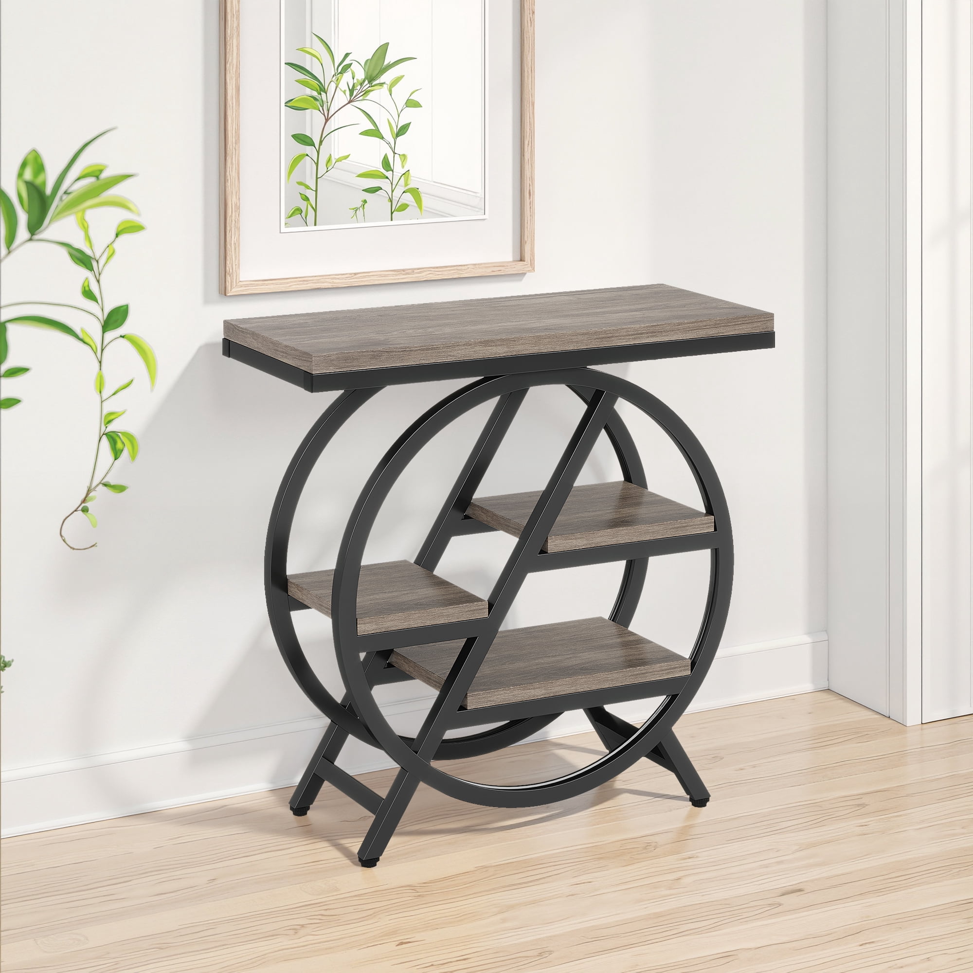 MAYEERTY 4-Tier Storage Side Table, Industrial End Table with Staggered Design, Multi-Purpose Snack & Laptop Table for Small Spaces