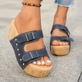 thumbnail image 2 of Sandales Compensées en Liège à Bout Ouvert pour Femmes, Bride à Double Boucle, Cloutées, à Enfiler, Sandale Plateforme, Confortables, Décontractées, pour Usage Quotidien, Mules, Bleu, Taille 6,5, 2 of 7