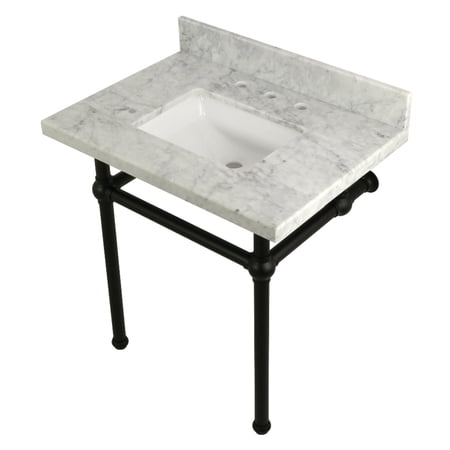 Kingston Brass KVPB3030MBSQ5 Templeton 30X22 Carrara Marble Vanity Top with Brass Feet Combo, Carrara Marble/Oil Rubbed Bronze