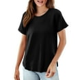 thumbnail image 2 of Tittly T Shirts for Women Spring Tops for Women Women's Solid Color T Shirt Round Neck Short Sleeved Top Large Size Loose Elastic Pure Cotton Base Shirt Tshirts Shirts Basic Tees Black 4XL, 2 of 5
