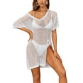 thumbnail image 2 of V for city Womens Beach Cover-ups Short Sleeve Crochet Top Side Split Hollow Out Mesh Bathing Suit Cover Ups Dress Swimwear S-XL, 2 of 6