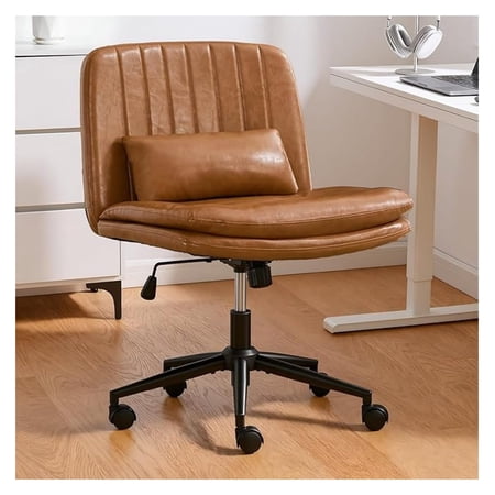 brown armless office chair with product