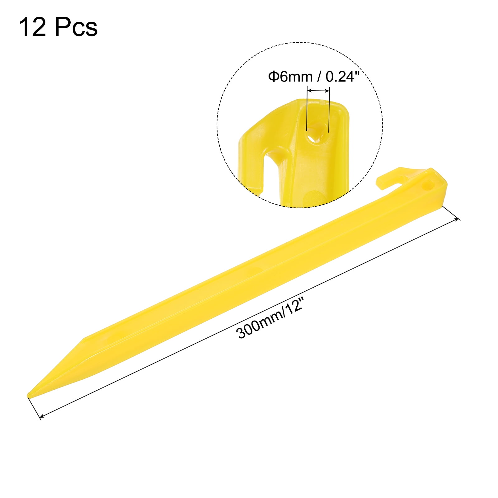Uxcell 12 Inch Plastic Camping Tent Stakes Pegs with Hook Yellow 12Pcs