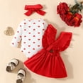 thumbnail image 5 of GYRATEDREAM Infant Baby Girl Christmas Thanksgiving Outfit Ruffle Long Sleeve Romper Skirt Set Suspender Dress 3Pcs Clothes Set for 0-18M White-Heart, 5 of 9