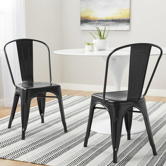 Lacoo Set of 4 Metal Dining Chair Indoor-Outdoor Use Stackable Classic Trattoria Chair Chic Dining Bistro Cafe Side Metal Chairs,Black