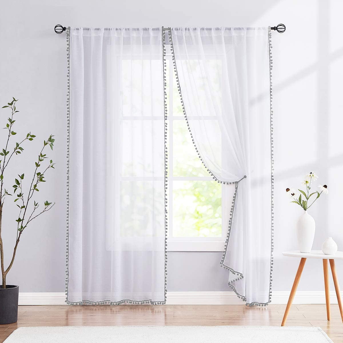 Sheer White Curtains With Grey Pompom Trim For Living Room 84inches Long Linen Textured Voile Drapes For Bedroom Windows 52 X 1 Pair Walmart Canada Sheer White Curtains With Grey Pompom Trim For Living Room 84inches Long Linen Textured Voile Drapes For Bedroom Windows 52 X 1 Pair Walmart Canada