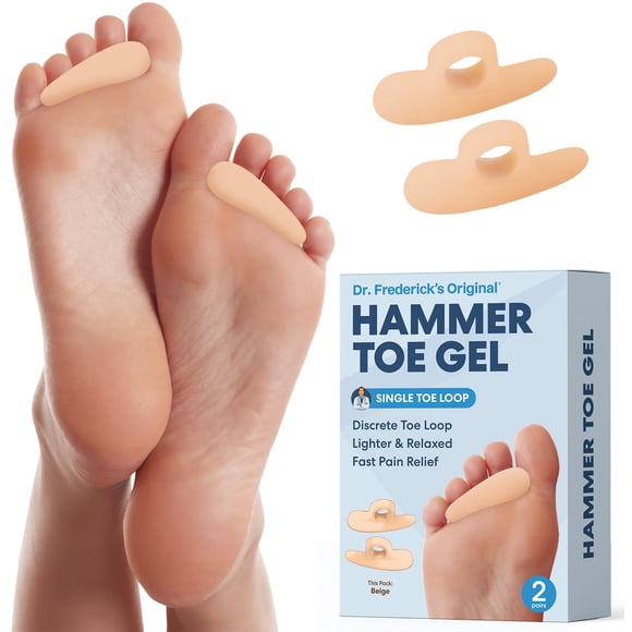 Dr. Frederick's Original Hammer Toe Gels - 2 pares - Alivio durante todo el día para dedos torcidos y superpuestos - Amortiguación suave - Soporte sintomático para la alineación de los dedos - Beige -