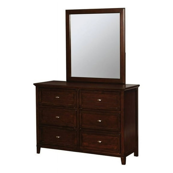 Furniture of America Gamora Wood Dresser with Mirror in Brown Cherry