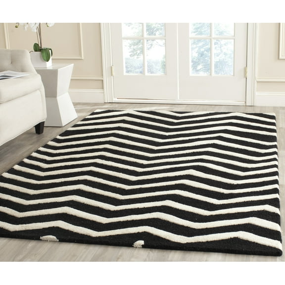 SAFAVIEH Cambridge Leon Geometric Wool Area Rug, Black/Ivory, 4' x 6'