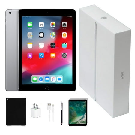Open Box | Apple iPad 6 | 32GB Space Gray | Wi-Fi Only | Bundle: Pre-Installed Tempered Glass, Case, Charger & Stylus Pen