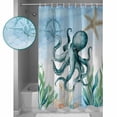 thumbnail image 3 of Shower Curtain, Coastal Ocean Octopus Sea Monster Waterproof Shower Curtain Set with Hooks for Bathroom Showers,Stalls and Bathtubs,36x72In Blue Marine Life, 3 of 9