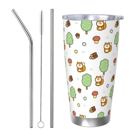 

Vsdgher Tree Squirrel 20 Oz Stainless Steel Vacuum Insulated Travel Mug Coffee Cup for Home Office Outdoor Works Great for Ice Drinks and Hot Beverage -Straw Three-piece Set