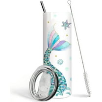 Mermaid Tumbler with Lid and Straw Double Wall Vacuum Stainless Steel 20 Oz Watercolor Ocean Mermaid Cup, Water Bottle, Travel Coffee Mug,Hawaiian Mermaid,Mermaid Decor,Accessories