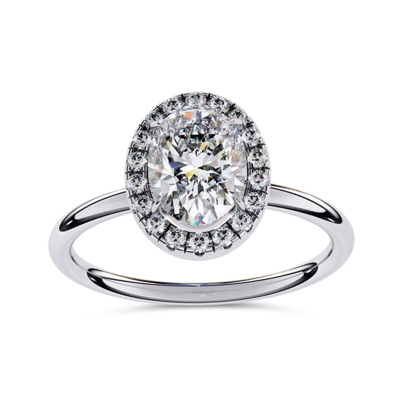 AFFY Halo Solitaire Engagement Ring for Women, 1.25 Carat (ctw) Oval and Round Cut Lab Grown Diamond Ring In 14K White Gold Over Sterling Silver F-G-H, SI Quality Gifts For Her Ring Size-4