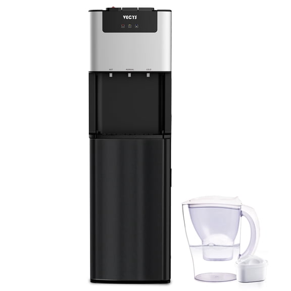 VECYS Self-cleaning Bottom Load 3 5 gal Water Dispenser with Pitcher, Child Safety Lock, Black