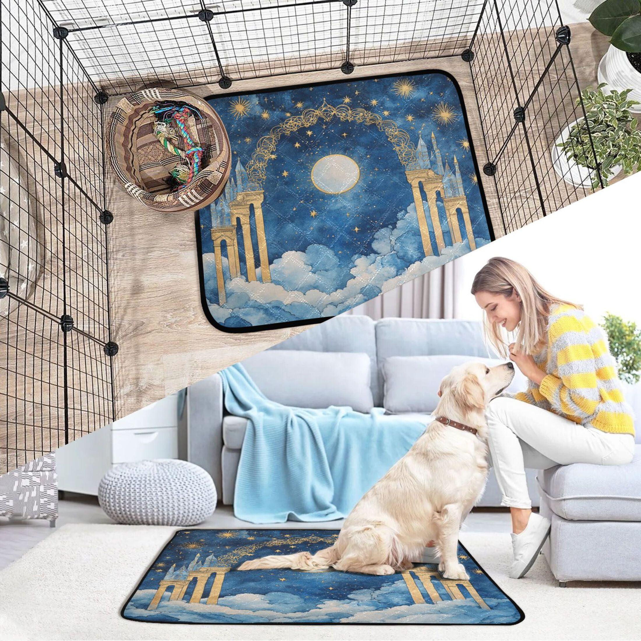 Qxltty Celestial Sky Cat litter Pads Pet Set of 2 Diaper Mats Center Anti-leakage Layer Absorbent Soft and Comfortable