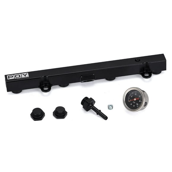 PQY Rail de Carburant en Aluminium Noir avec Kit de Jauge d'Huile Compatible avec Moteurs Honda Civic Acura RSX K20 K24