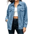 thumbnail image 3 of MaFYtyTPR Women Denim Jackets Casual Long Sleeve Button Front Trucker Coat Oversized Jean Coat with Pockets Z-Sky Blue M, 3 of 7