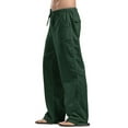 thumbnail image 5 of Mens Causal Linen Trousers Solid Color Drawstring Loose Fit Lightweight Pants Beach Trousers with Pockets, 5 of 7