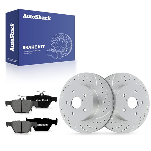 AutoShack Rear Vented Drilled & Slotted Coated Brake Rotors Silver Matte Finish   Premium Ceramic Pads 6-PC Brake Kit Replacement for 2015-2026 Subaru Outback TurboGuard 11.81" (300 mm)