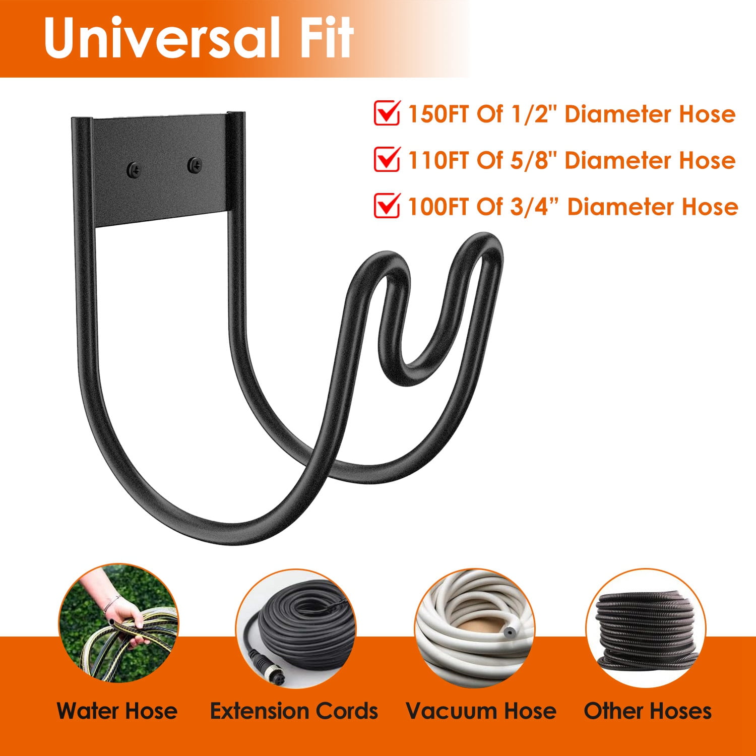 Imountek 2Pcs Wall Mounted Garden Hose Holder, Stainless Steel Hose Rack Reel Organizer for Water Hose Extension Cords