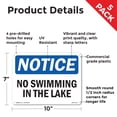 thumbnail image 2 of No Swimming In The Lake OSHA Notice Rigid Plastic Sign 10 Inch x 7 Inch - 5 Pack, 2 of 8