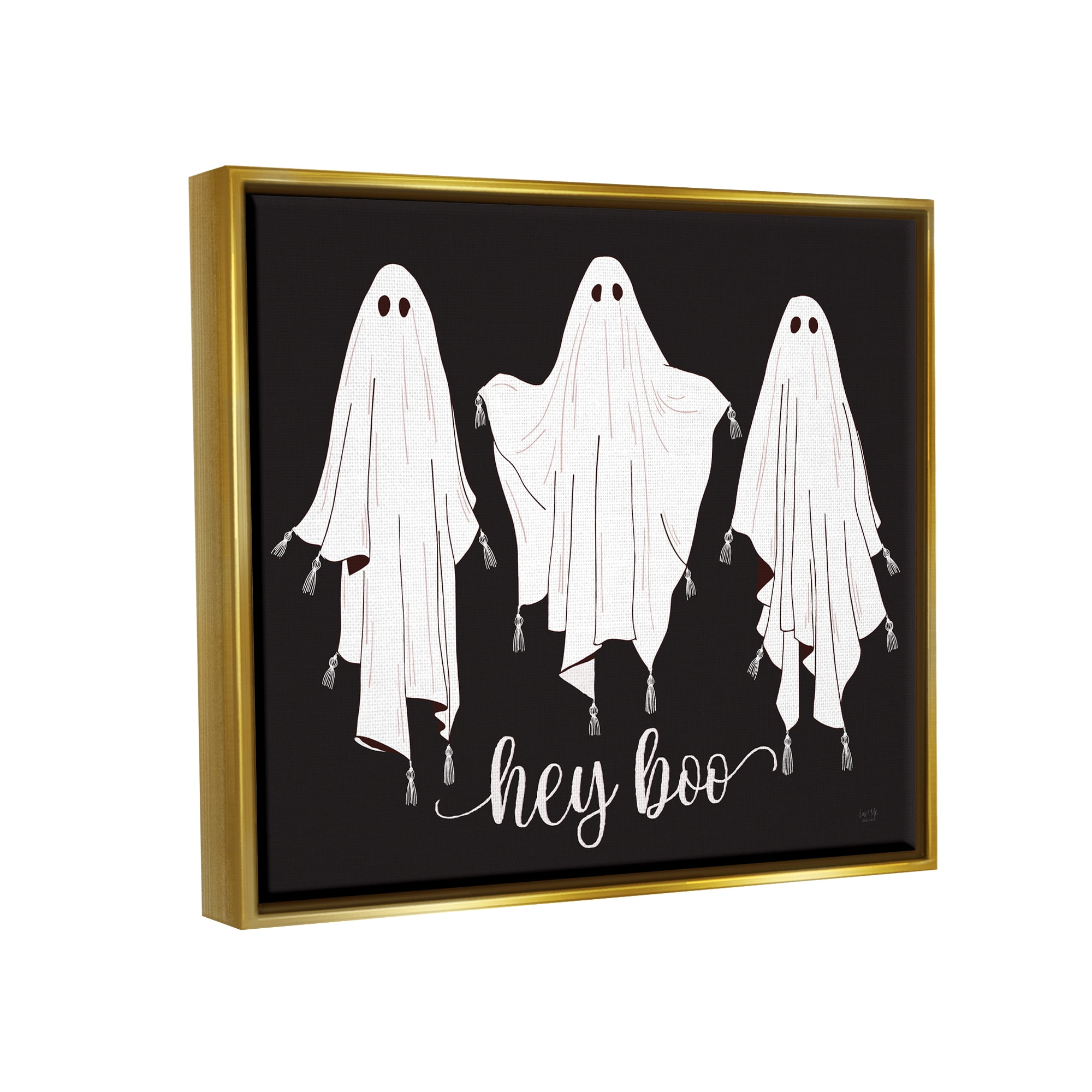 Stupell Industries Hey Boo Three Ghosts Holiday Painting Gold Floater Framed Art Print Wall Art, 31 x 25