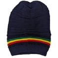 thumbnail image 3 of Navy Rasta Reggae Style Winter Ski Crochet Beret Baggy Oversize Slouchy Beanie Hat, 3 of 3