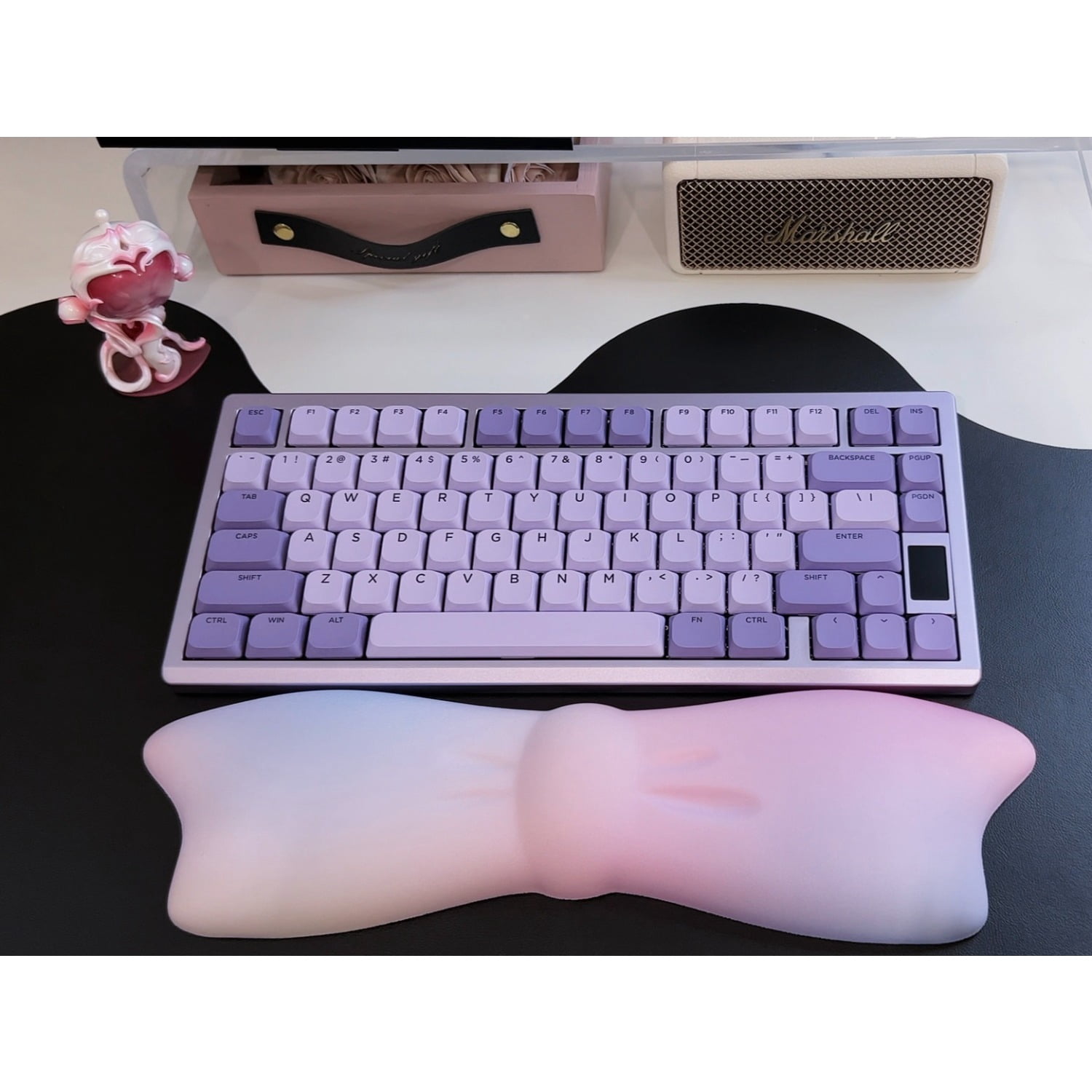 Gradient Bow Milk Silk Keyboard Wrist Rest with Memory Foam, Ergonomic Wrist Support，Mouse Wrist Support Pad for Carpal Tunnel Relief
