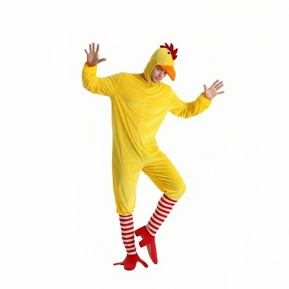 SJLDQY Carnival Mens Chick Dress Up Cartoon Chick Shaped Jumpsuit Hat Outfits Party Stage Performance Clothes Set