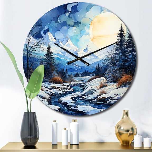 Designart "Snowy Peaks in Winter VII" Landscapes Oversized Wall Clock