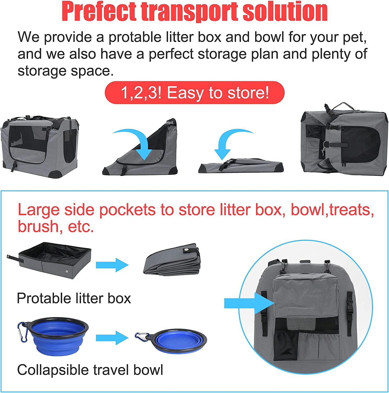 Prutapet Large Cat Carrier 24X165X165 Soft-Sided Portable Pet Crate For Car  Medium Dog Traveling With Collapsible Bowl