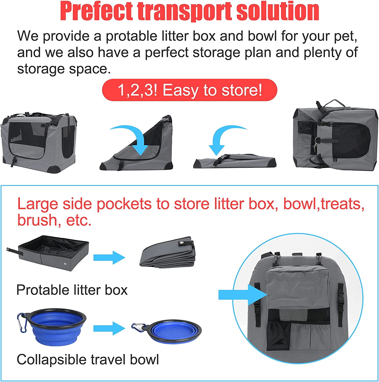 Extra Large Cat Carrier Soft Sided Folding Small Medium Dog Pet Carrier  24x16.5x16 Travel Collapsible Ventilated Comfortable 