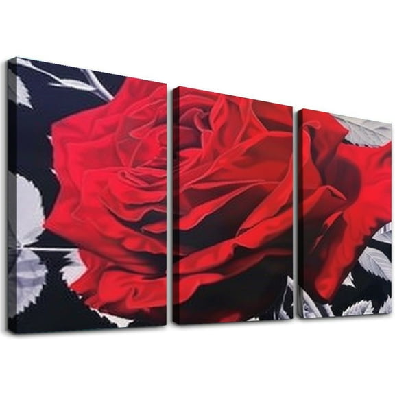 Shadudu Red Rose Canvas Print Triptych Set for Living Room Bedroom Office Wall Decor, 12x16 Inches (3 Pieces) 12"x16"x3pcs