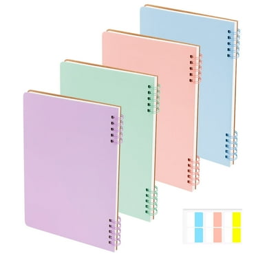 4 Pack A5 Spiral Notebook with 60 Pcs Tabs, Assorted Colors Line Journal, Hardcover Subject Notebooks Ruled, 80 Sheet Thick Paper Smooth Writing Aesthetic for Women