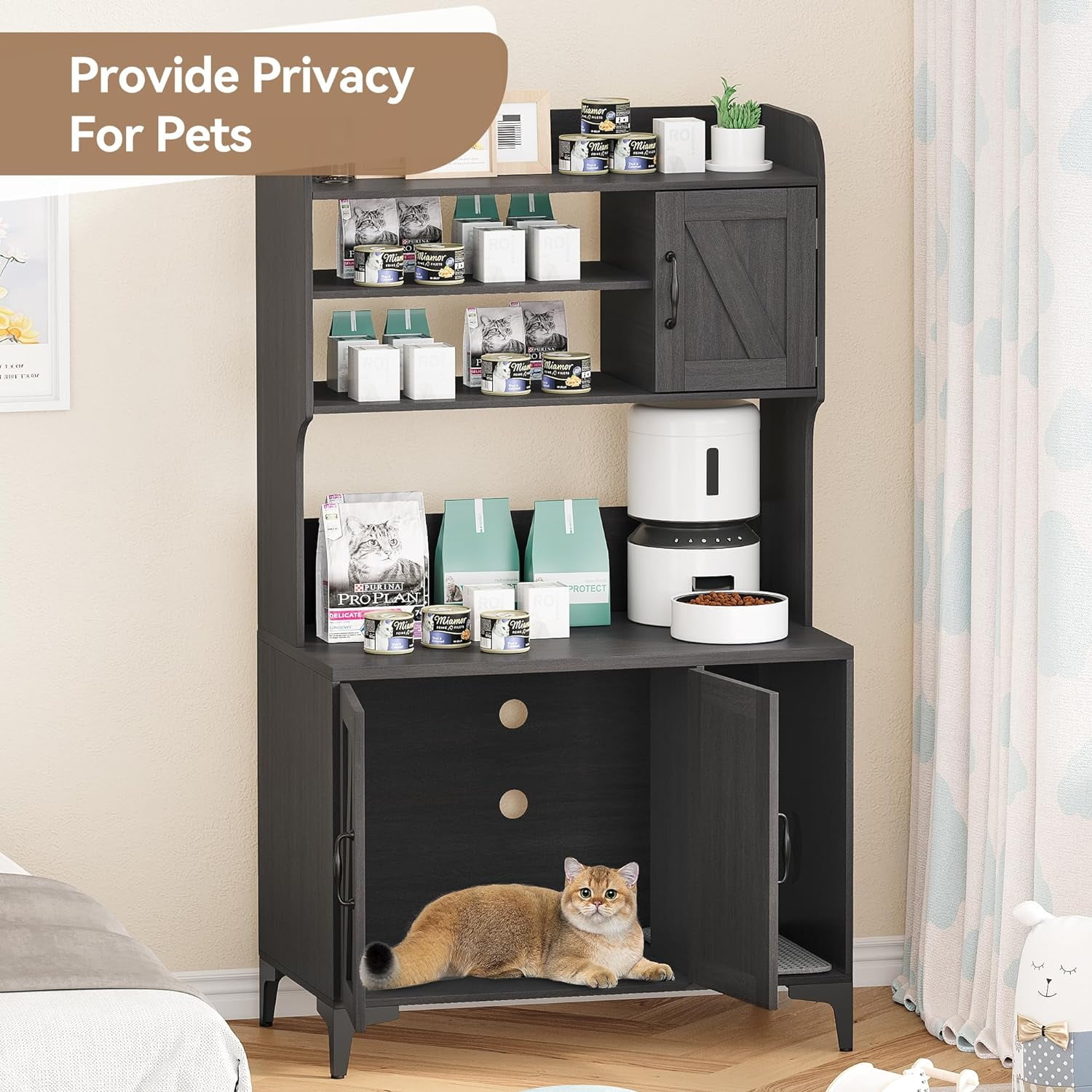 GAOMON Hidden Cat Litter Box Furniture with Storage, Enclosed Cat Litter Cabinet with Shelf, Multi-Functional Cat House for Living Room or Bedroom, Walnut