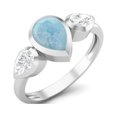 thumbnail image 2 of 1.25 Cts Bezel set Pear Larimar 925 Sterling Silver Three Stone Women Mother's Day Gift Ring, 2 of 4