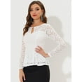 thumbnail image 2 of INSPIRE CHIC Blusa de encaje floral elegante de manga larga con cuello redondo para mujer blanco M, 2 of 5