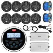 36' - 42' Boat System: Boss Bluetooth Receiver, 8 x 6.5" Water-Resistant Speakers (Black), 2 x 4-Channel Amplifier, 100Ft Speaker Wire, 2 x Radio Antenna - 40", USB Aux Interface Mount