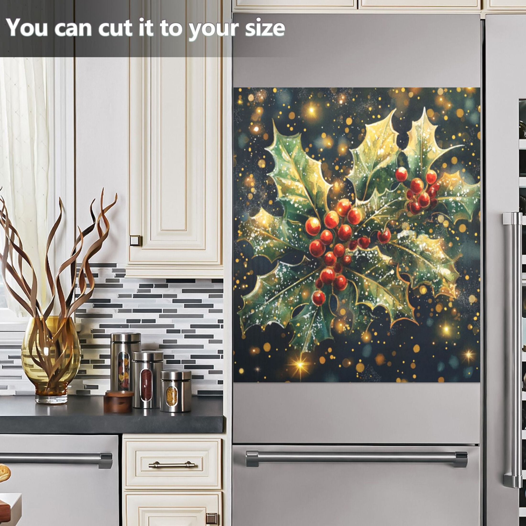 Dishwasher Magnetic Sticker 23x26 Inch Refrigerator Magnetic Sticker Washing Machine Magnetic Sticker Kitchen Panel Magnetic Sticker Home Decor Holly and Mistletoe Patterns