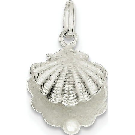 Leslies Fine Jewelry Designer 925 Sterling Silver Seashell with Simulated Pearl (15x24mm) Pendant
