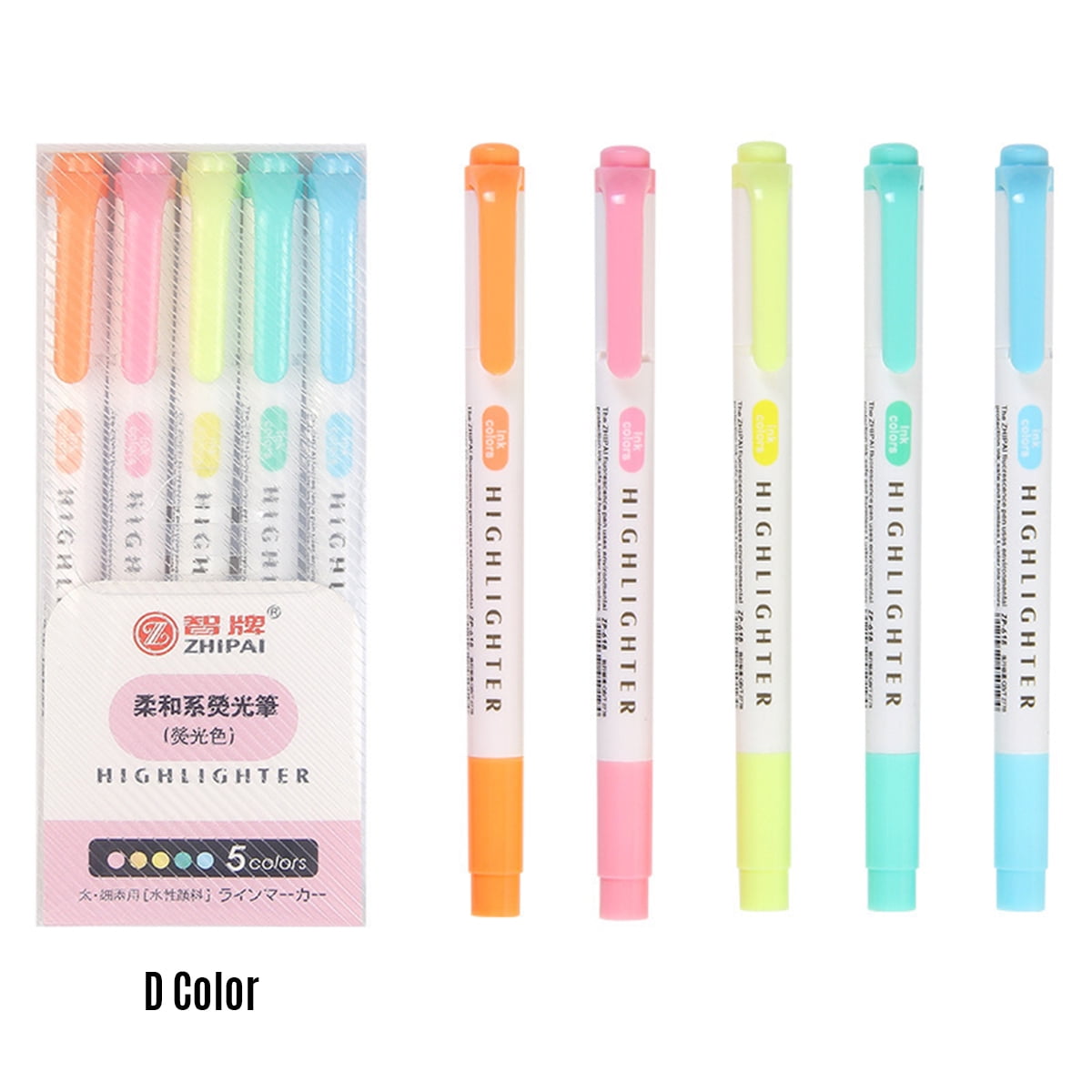 5 Colors Dual Highlighter Pens Broad Chisel and Fine Tips Marker Pen
