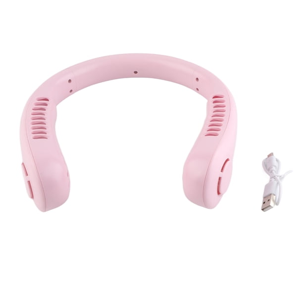 Ventilador de cuello USB, 3 niveles, bajo nivel de ruido, recargable, sin aspas, batería de larga duración, ventilador de cuello portátil para ir de compras, viajar al aire libre, rosa