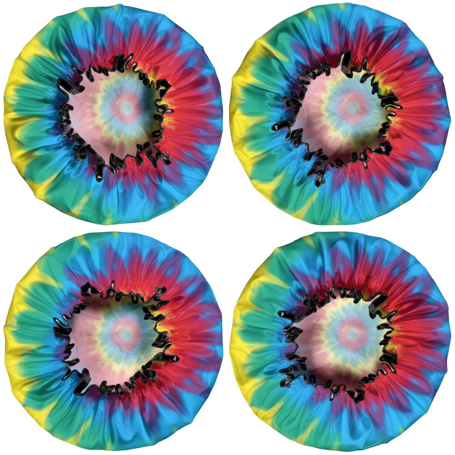 Shower Caps,Colorful Tie Dye Mandala Pattern Waterproof Shower Cap for Women 4 Pieces,Double Reusable Hair Cover for Shower PEVA Elastic Stretch Hem