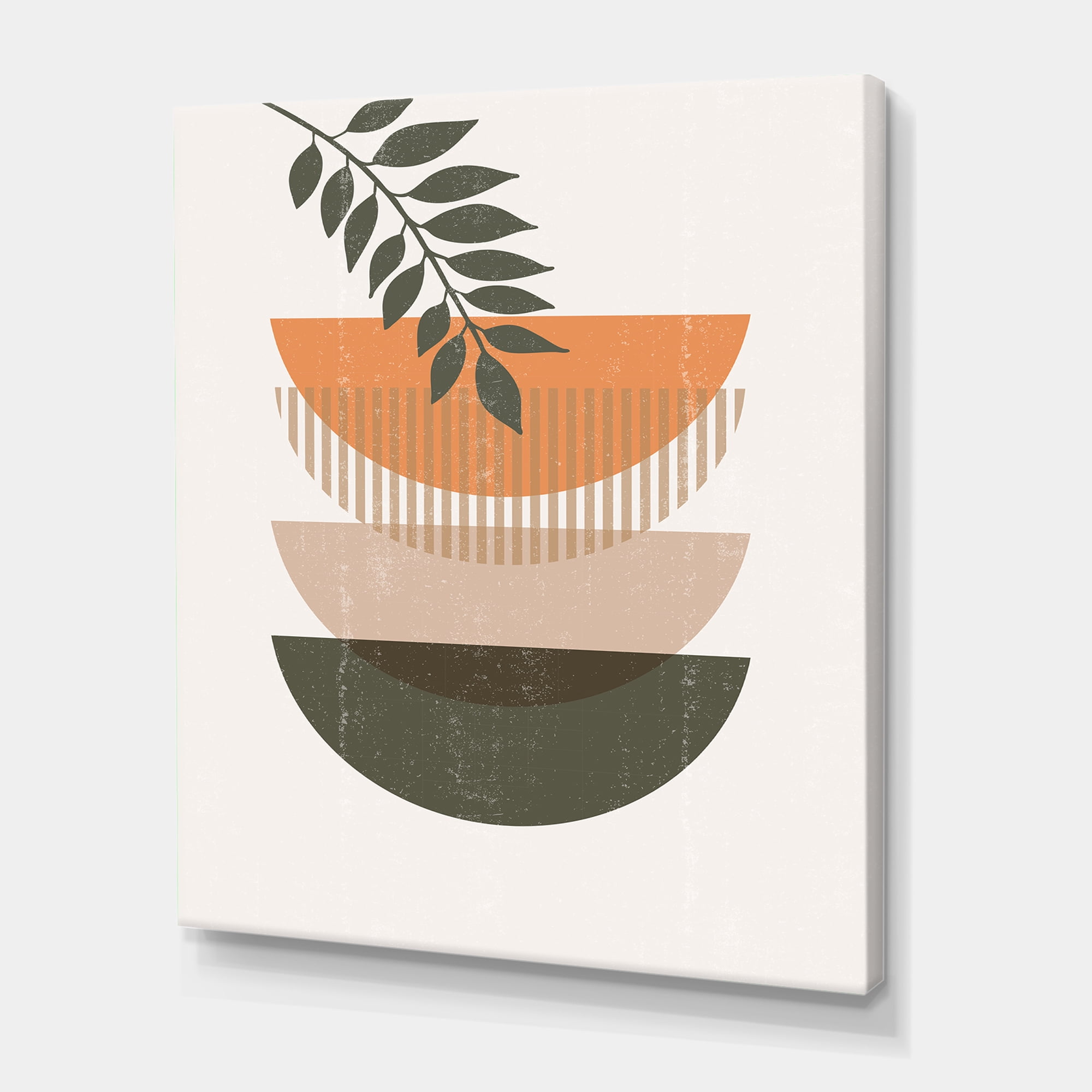 Abstract Geometrical Moon and Sun With Leaf II 8 in x 12 in Painting Canvas Art Print, by Designart
