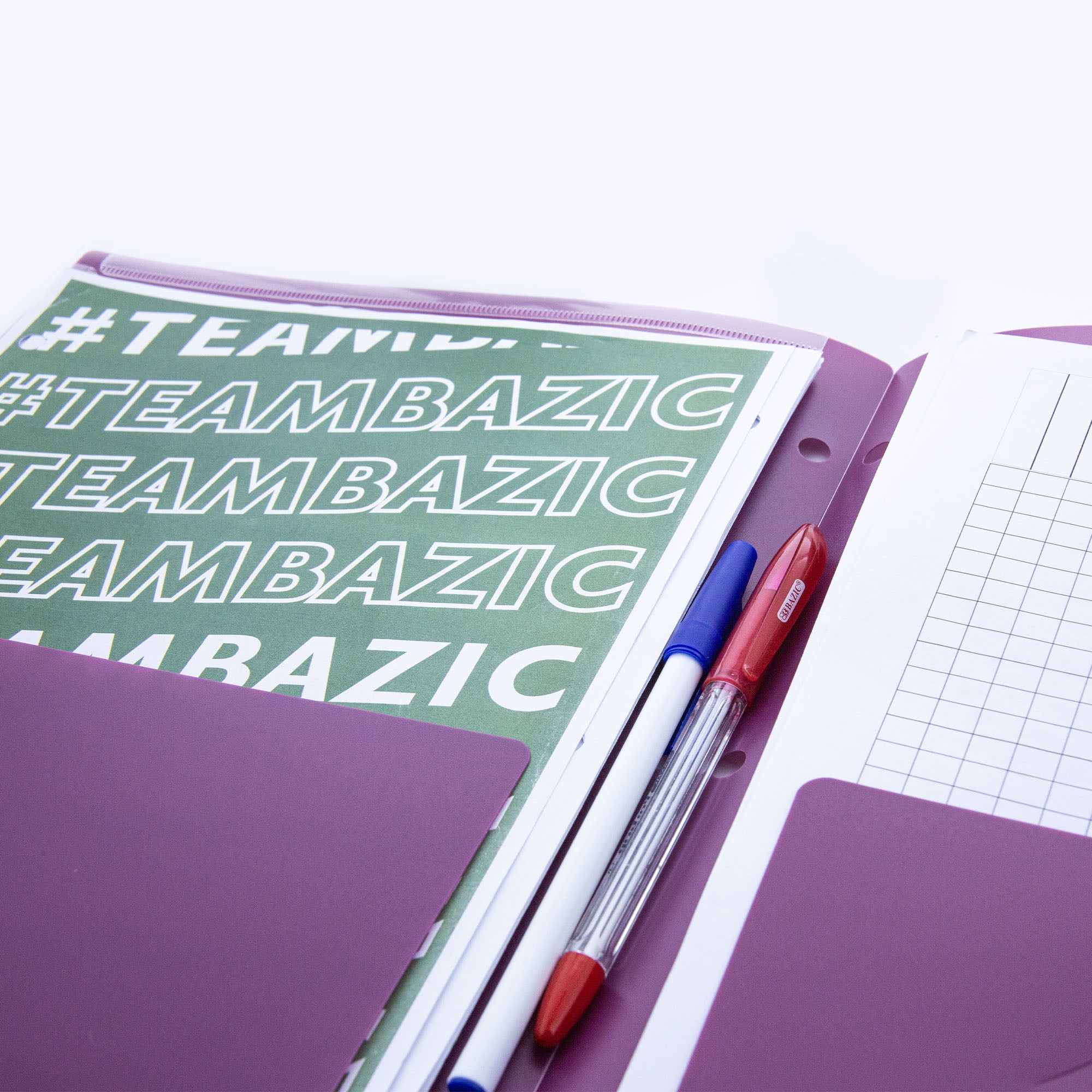BAZIC Products 2 Pocket Poly Portfolio Folder, Plastic View Cover 3-Hole Punch, 4 Colors, 48 Count