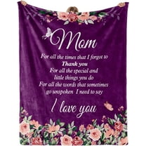 Gifts for Mom, Mom Birthday Gifts, Christmas, Birthday Gifts for Mom, Best Mom Gifts from Daughter, Son, Super Warm, Soft Love You Mom Throw Blanket with Floral & Letter Print -Violet Violet